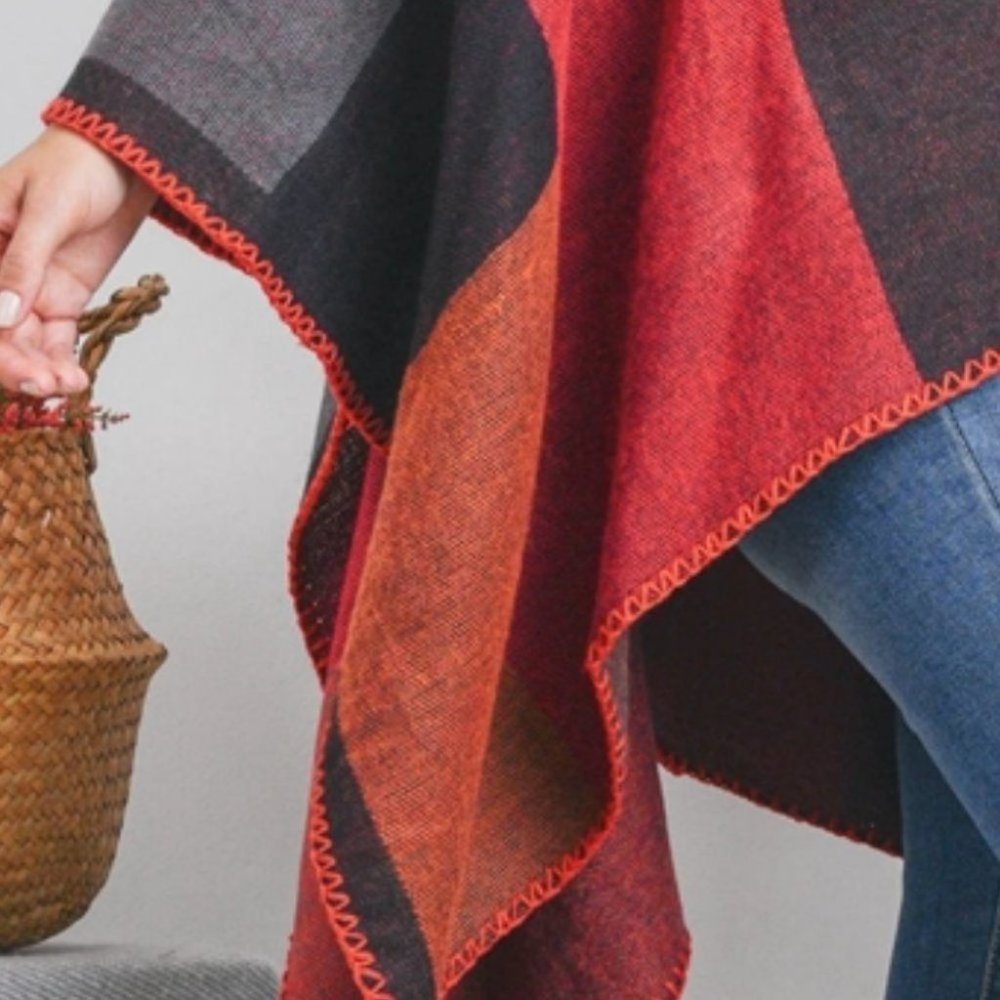 OPEN FRONT GEOMETRIC RECTANGLE PRINT WRAP KIMONO SHAWL - Picture 4 of 5